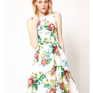 French Connection White Floral Midi Dress